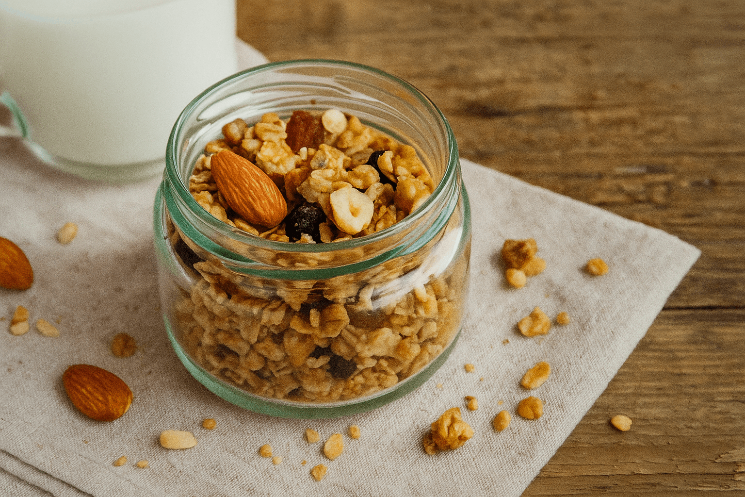 Traški orkaitėje kepta granola su riešutais, sėklomis ir džiovintais vaisiais