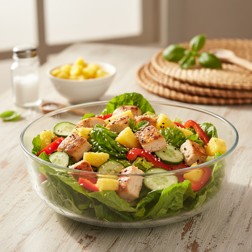 Gaivios ir gardžios vištienos salotos su ananasais: paprastas receptas vasarai