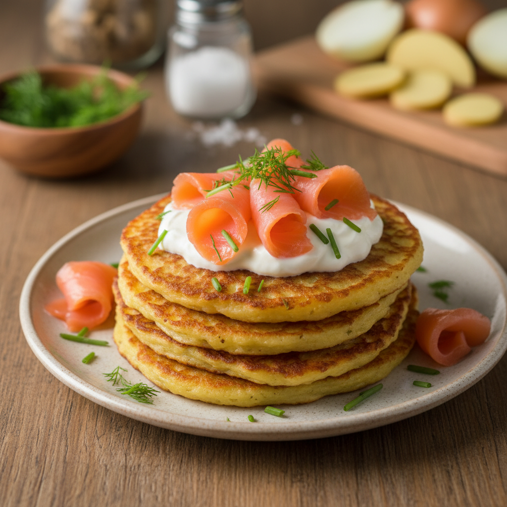 Kaip paruošti gardžius bulvinius blynus su lašiša: paprastas receptas sekmadienio pietums