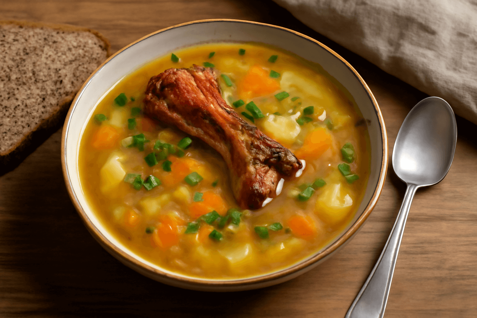 Žirnių sriuba su rūkyta mėsa – soti ir šildanti