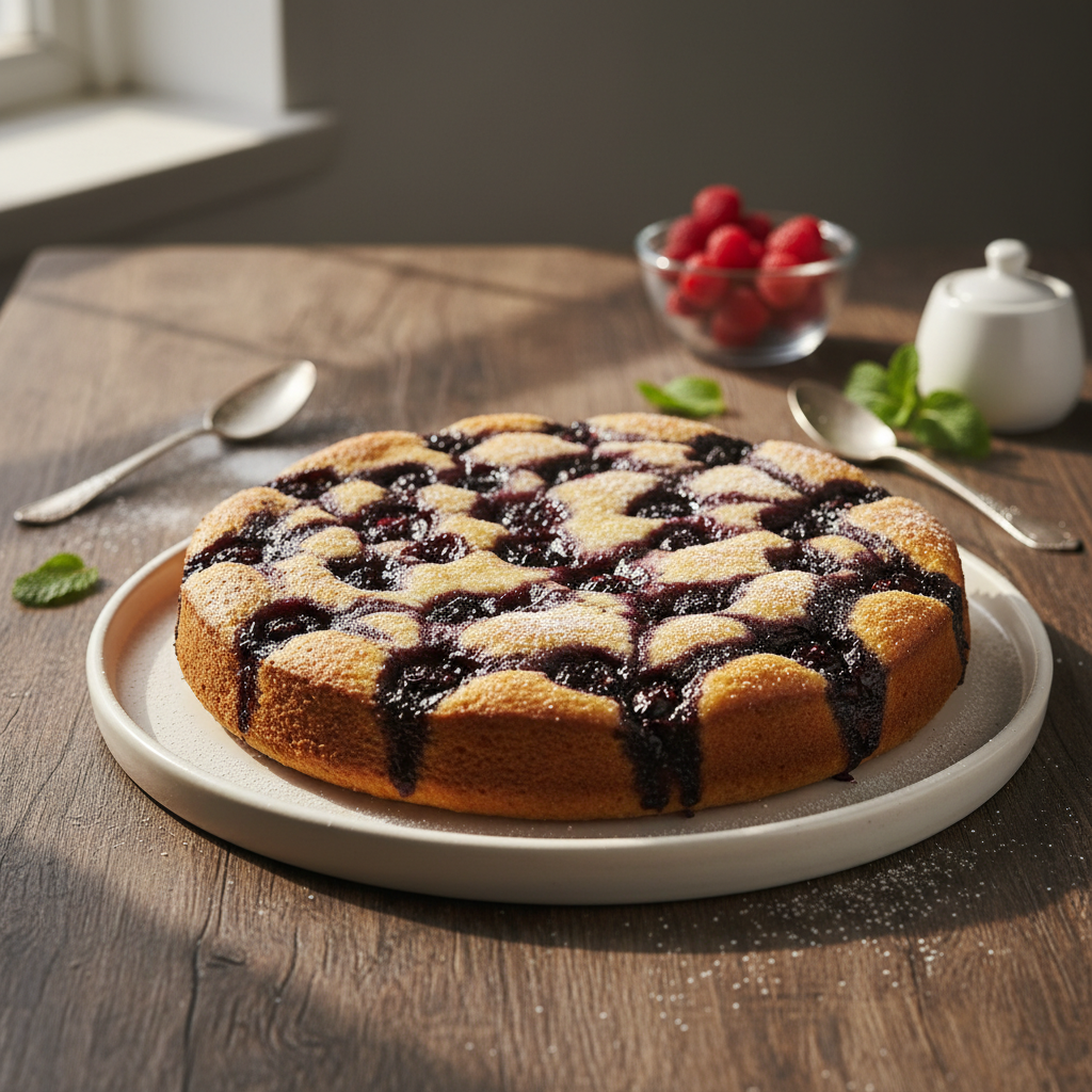 Burnoje tirpstantis pyragas su uogiene: paprastas receptas