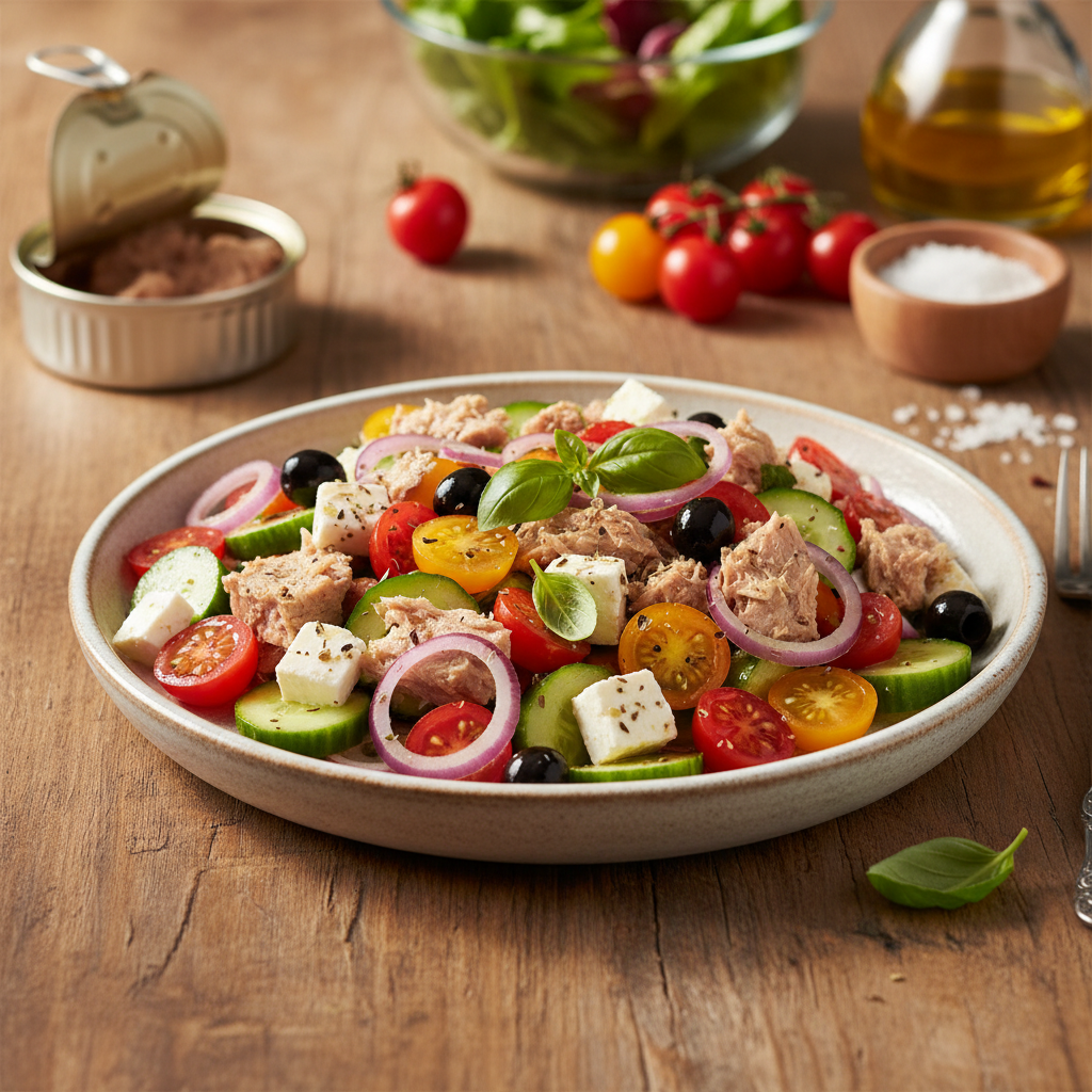 Greitos salotos su tunu: vakarienė per kelias minutes