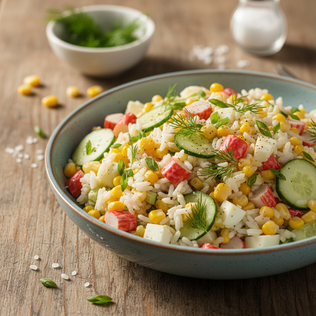 Krabų lazdelių salotos: paprastas receptas, dingstantis akimirksniu