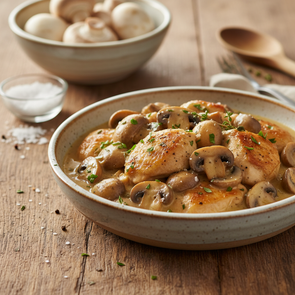 Sultinga vištiena su pievagrybiais: paprastas receptas