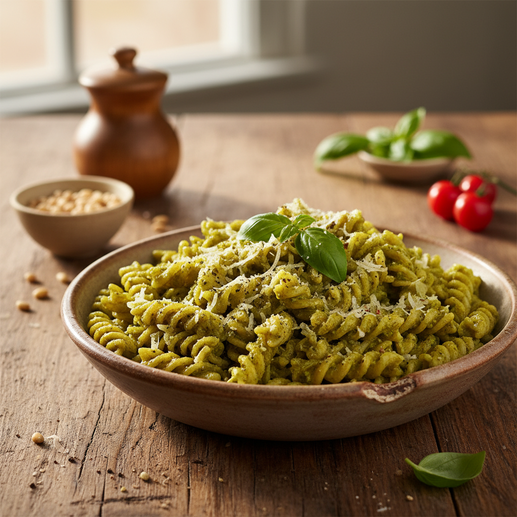 Vakarienė per 15 min.: makaronai su pesto padažu